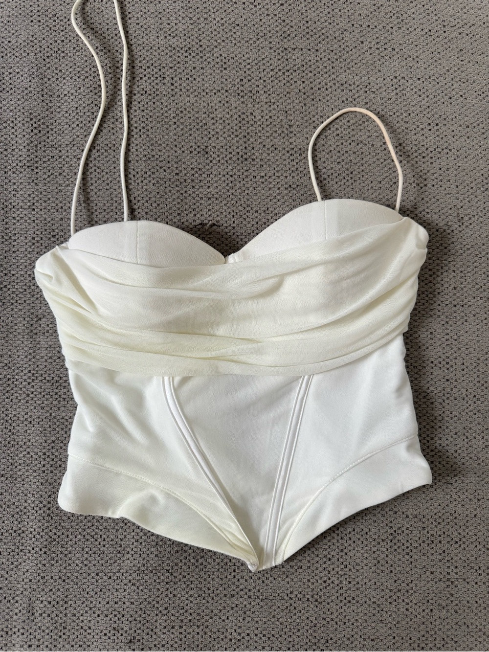 SHEIN Ivory Ruched Bustier Crop Top with Spaghetti Straps